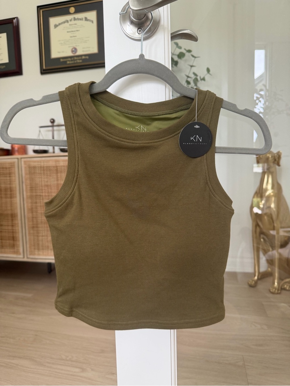 NWT Klassy Network Olive Ribbed Tank Top
